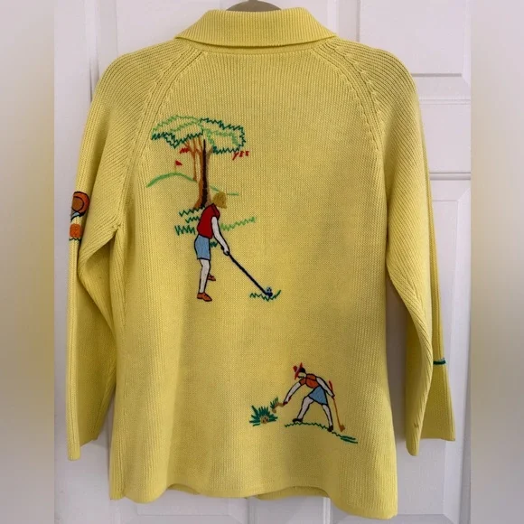 Andreno Argenti Vintage Yellow Embroidered Golf Cardigan M - Picture 9 of 13
